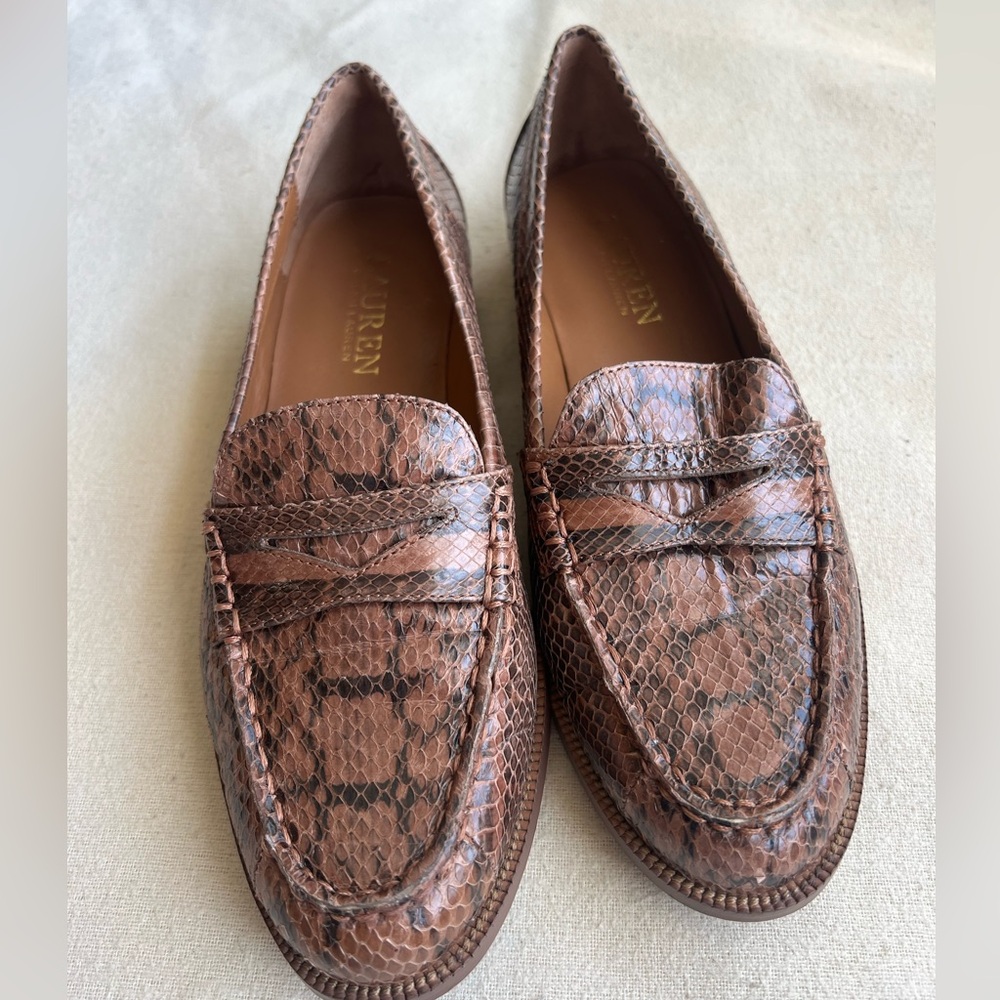 Lauren Ralph Lauren Snake Embossed Penny Loafers Barrett Slip On Womens 6B
